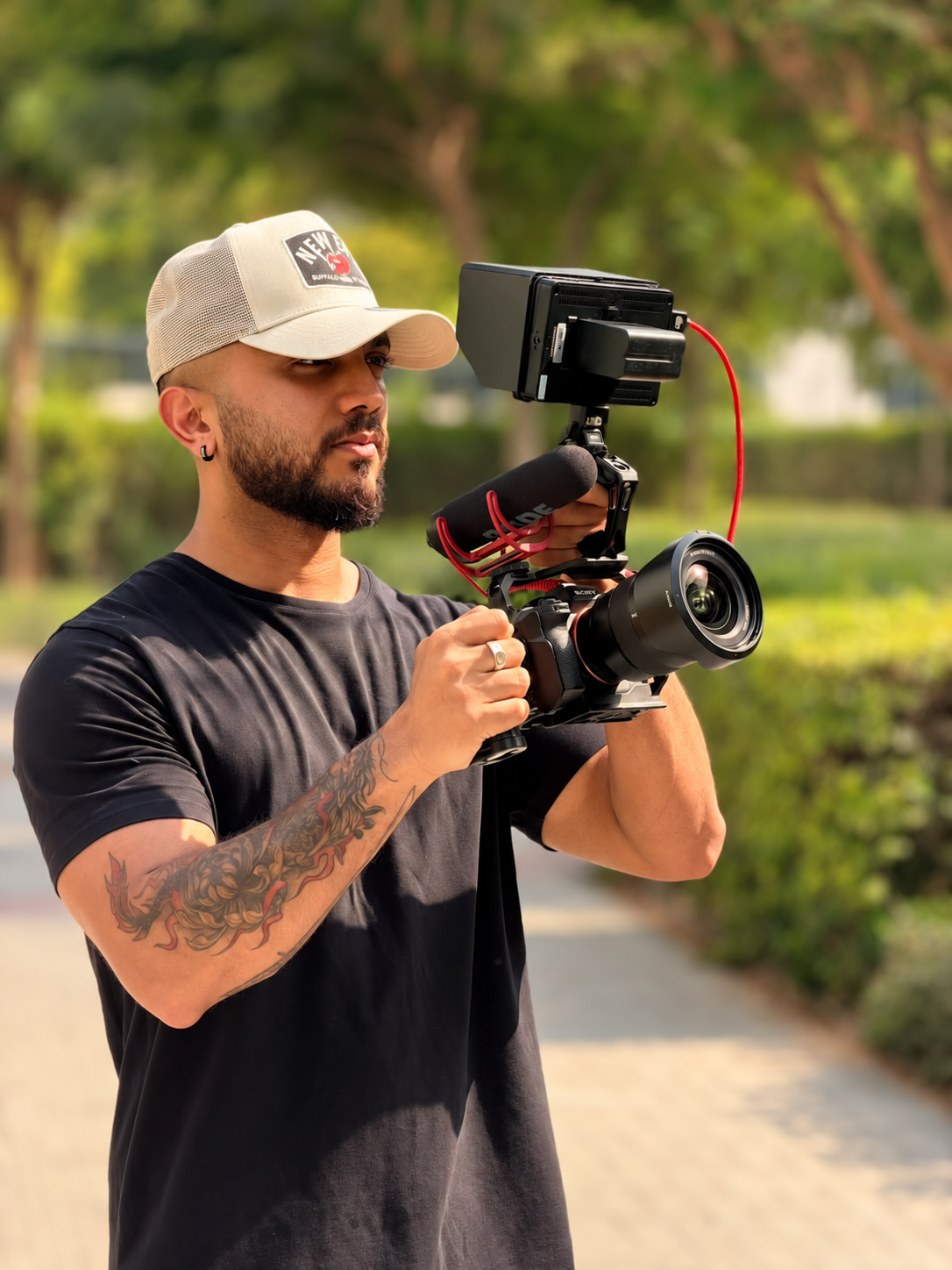 Nuwan Bartholomeusz filming outdoors